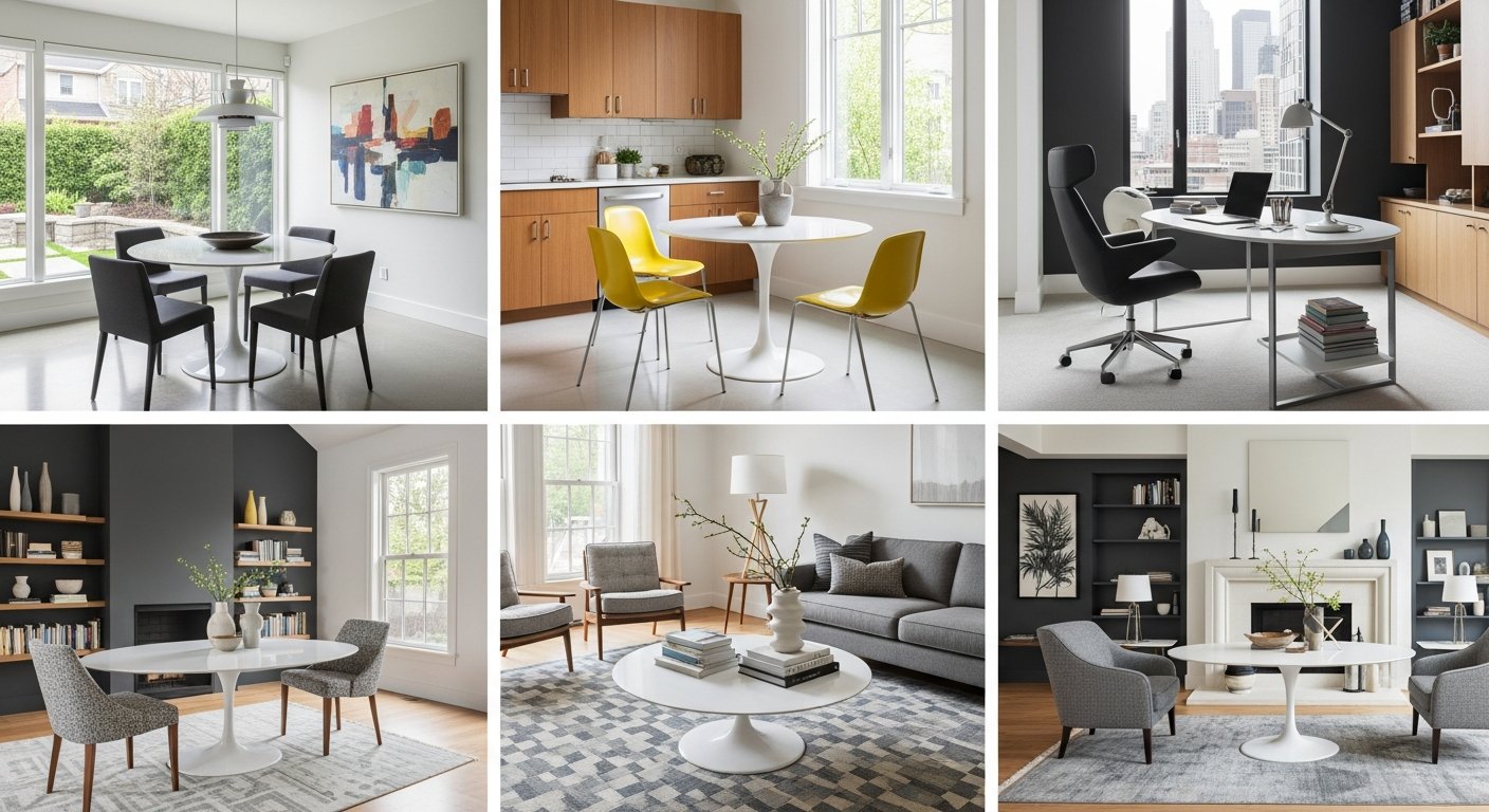 Mesa saarinen redonda em diferentes ambientes da casa
