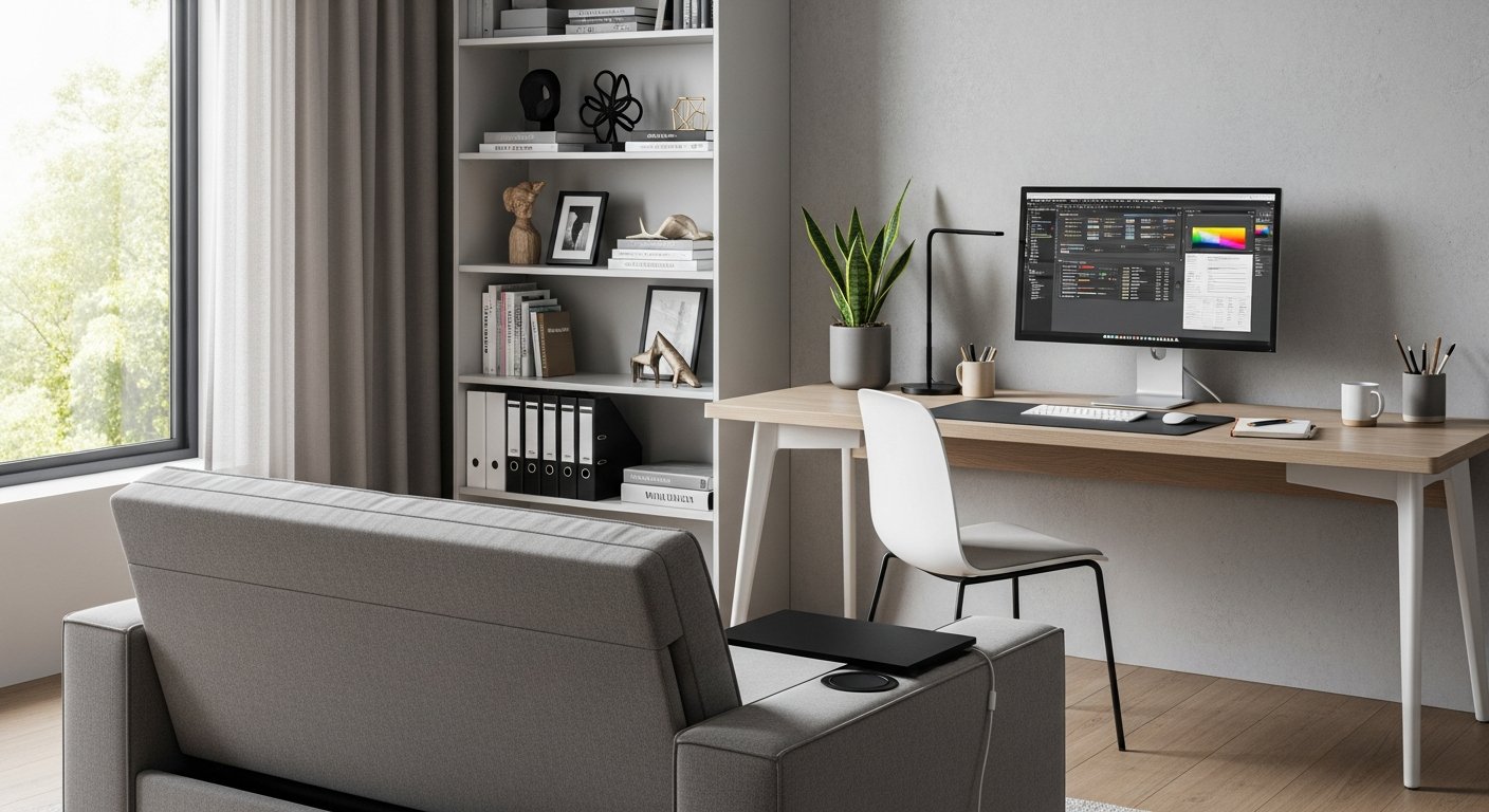 Home office com poltrona cama integrada