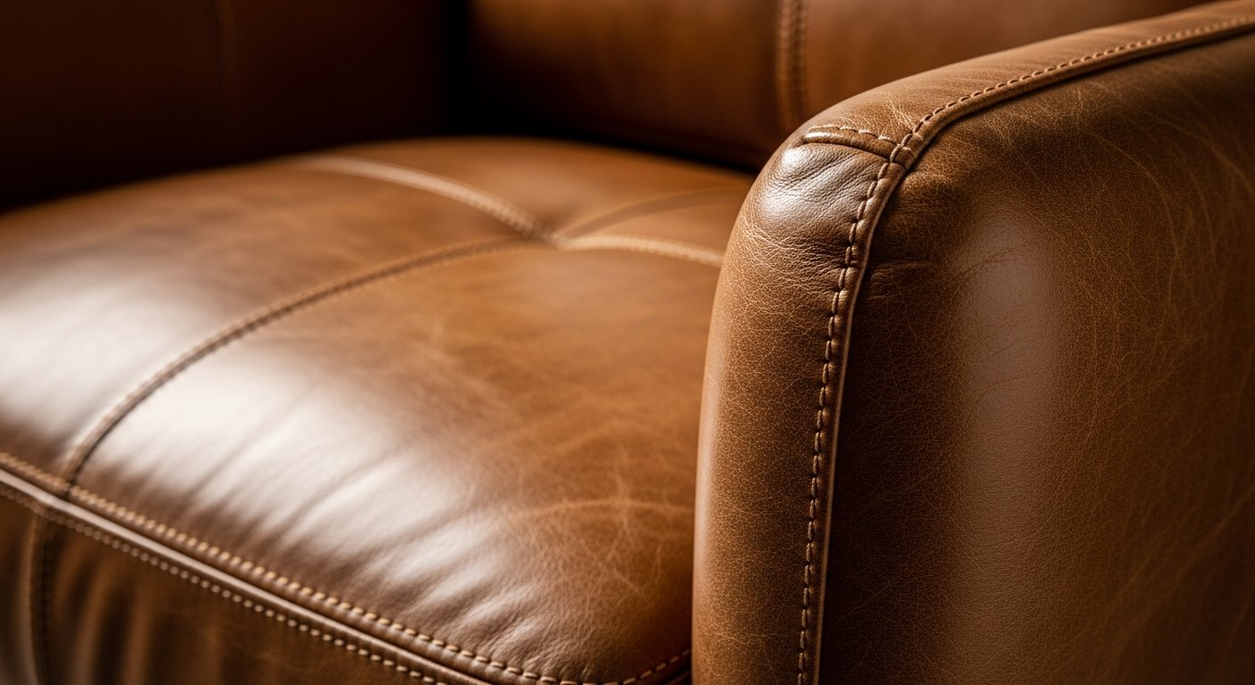 Detalhe do couro premium de poltrona de design