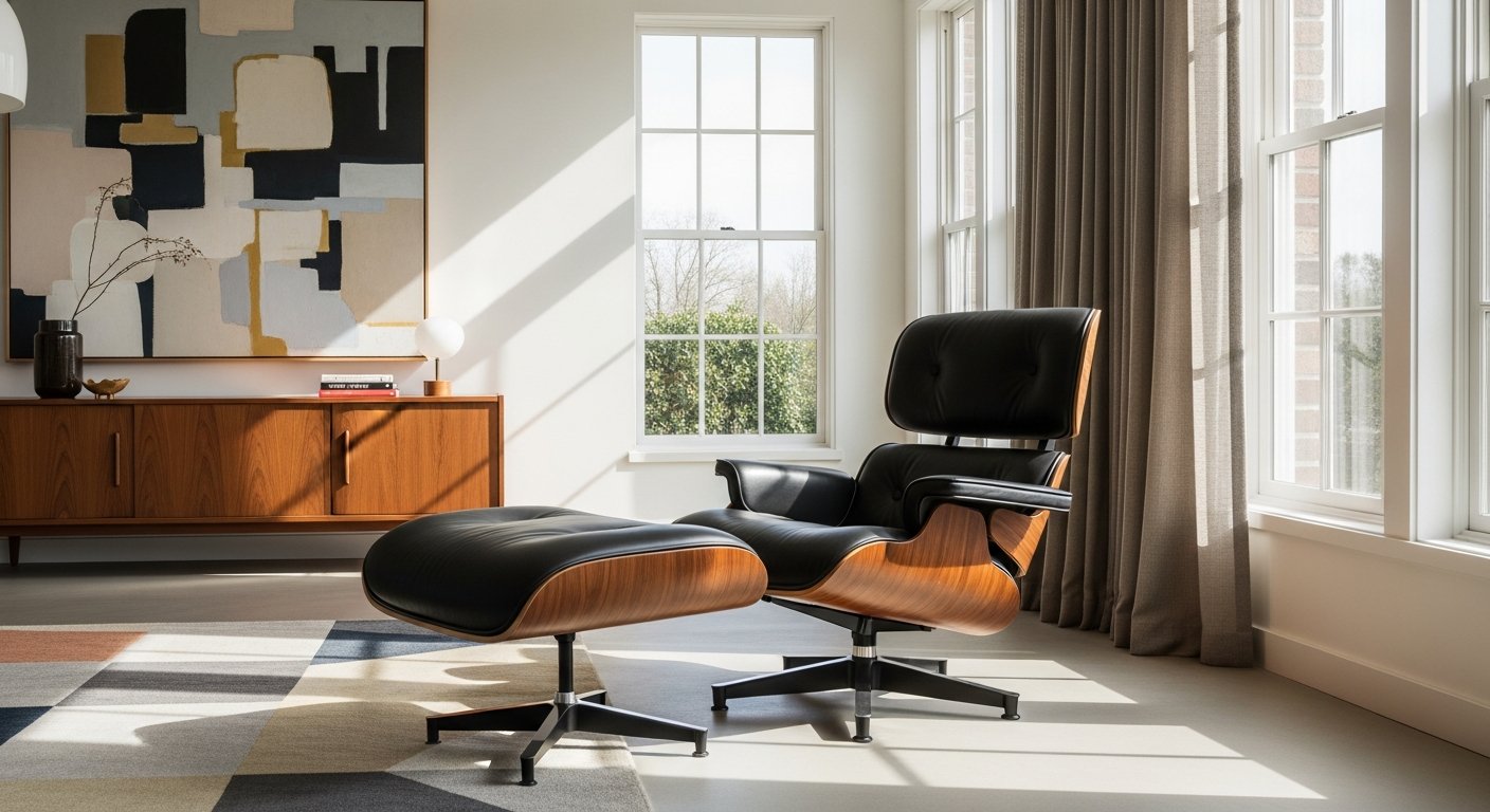 Poltrona Eames clássica em ambiente moderno