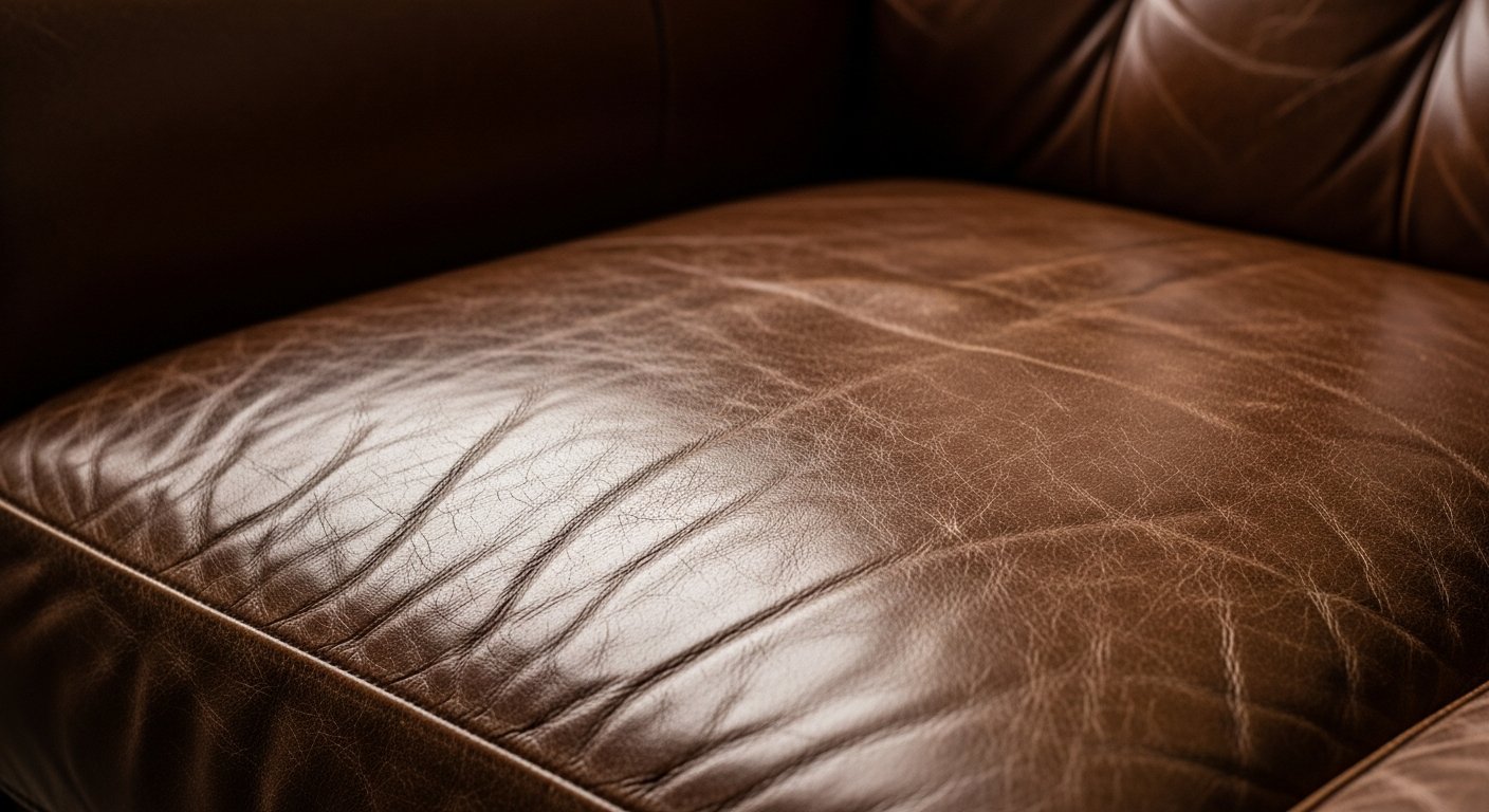 Detalhe do couro envelhecido em poltrona decorativa premium