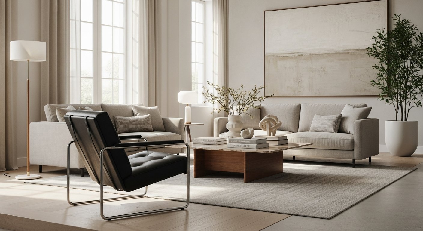 Sala de estar elegante com poltrona de design clássico em destaque