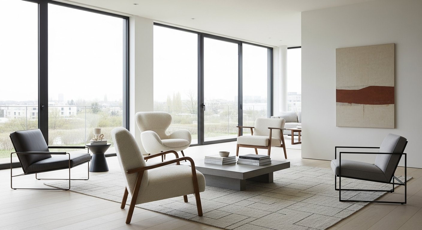 Conjunto de poltronas modernas em sala minimalista