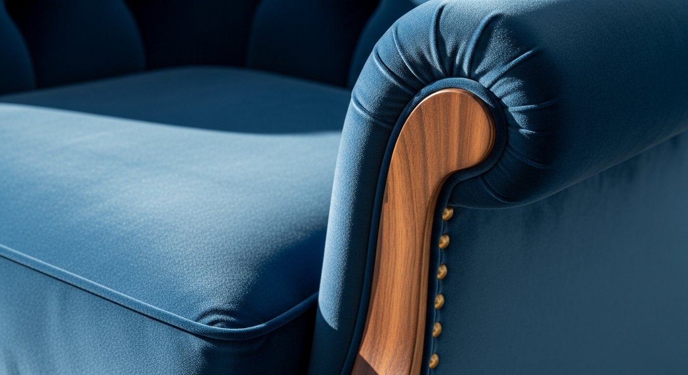 Detalhe dos materiais nobres de poltrona para quarto de alta qualidade