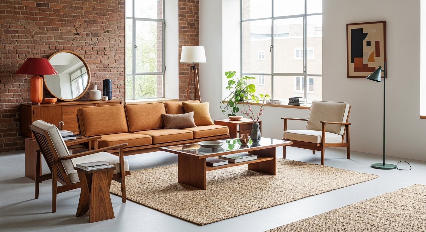 Ambiente com móveis funcionais de inspiração modernista