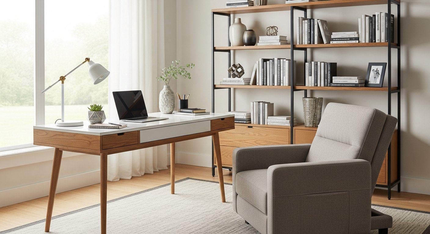 Home office moderno com poltrona transformável