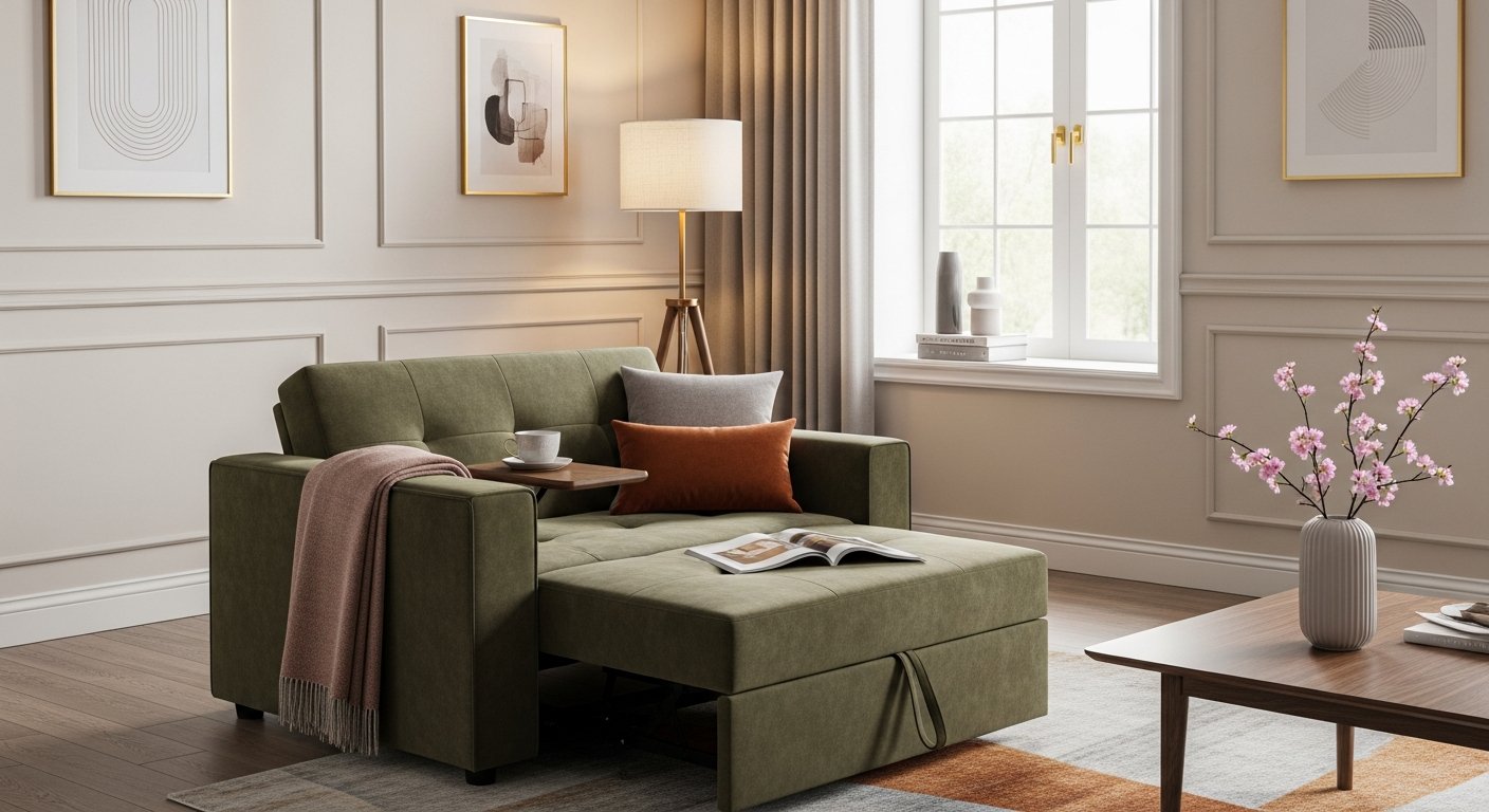 Ambiente elegante com poltrona transformável perfeitamente integrada