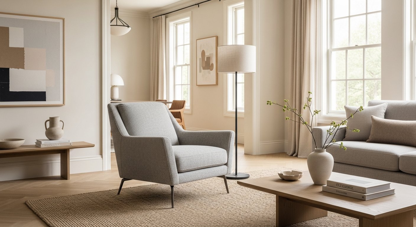 Poltrona moderna em sala elegante com decoração minimalista