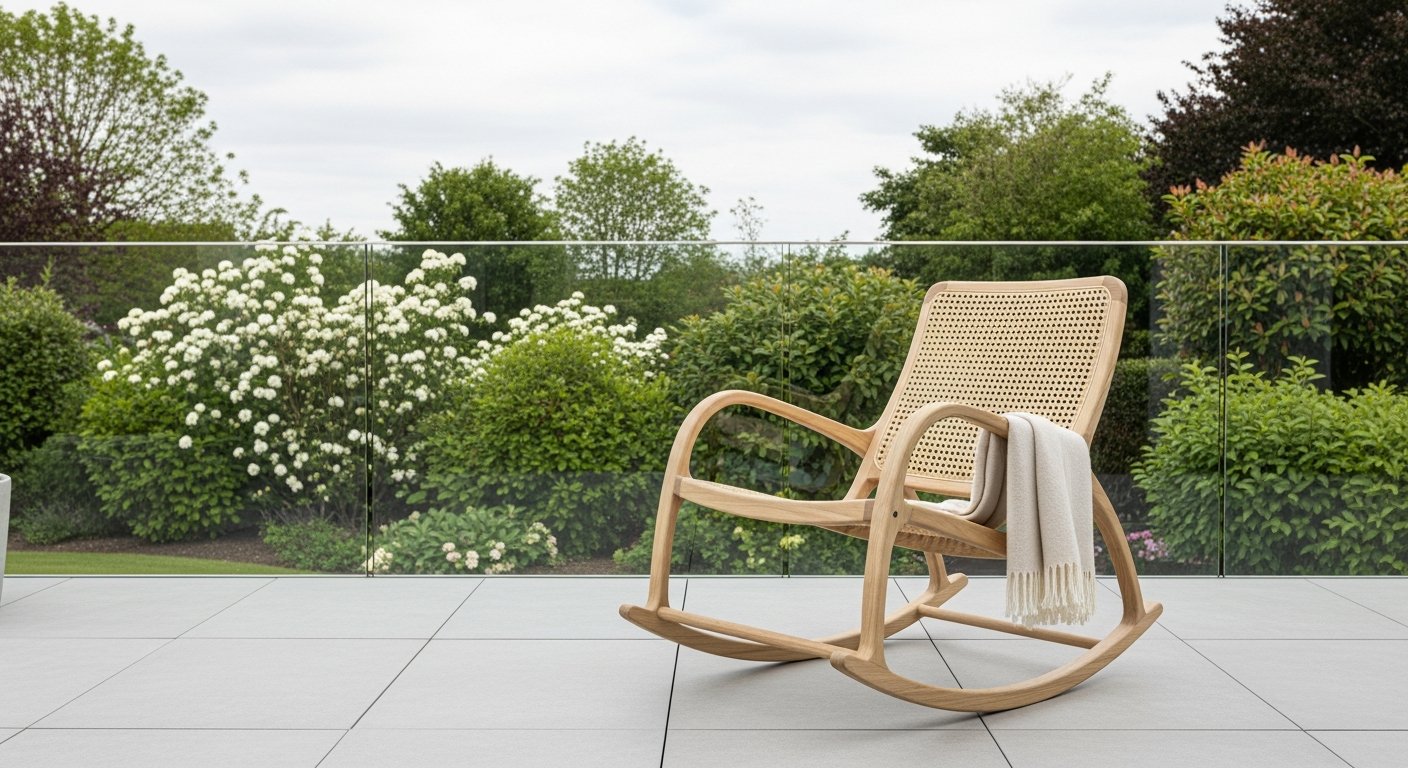 Poltrona de balanço moderna em terraço contemporâneo