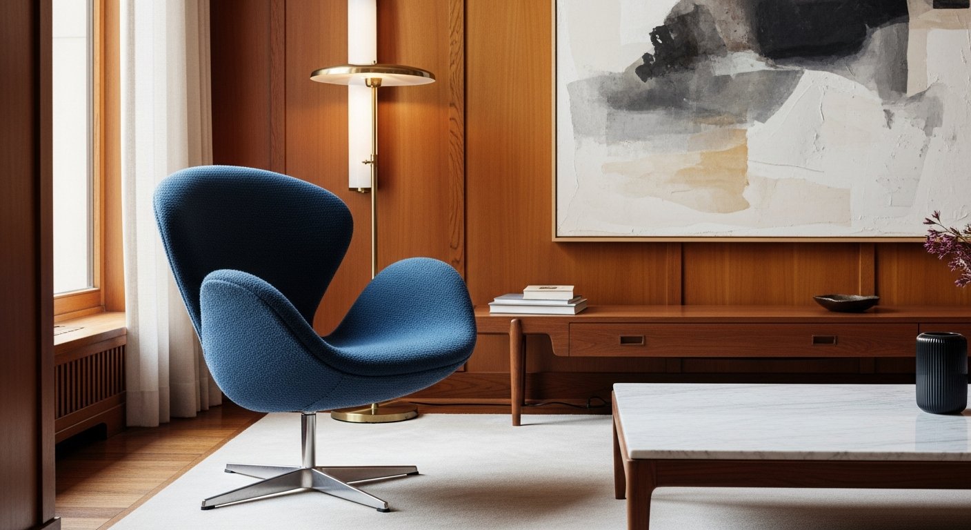 Poltrona Swan em lobby de hotel luxuoso