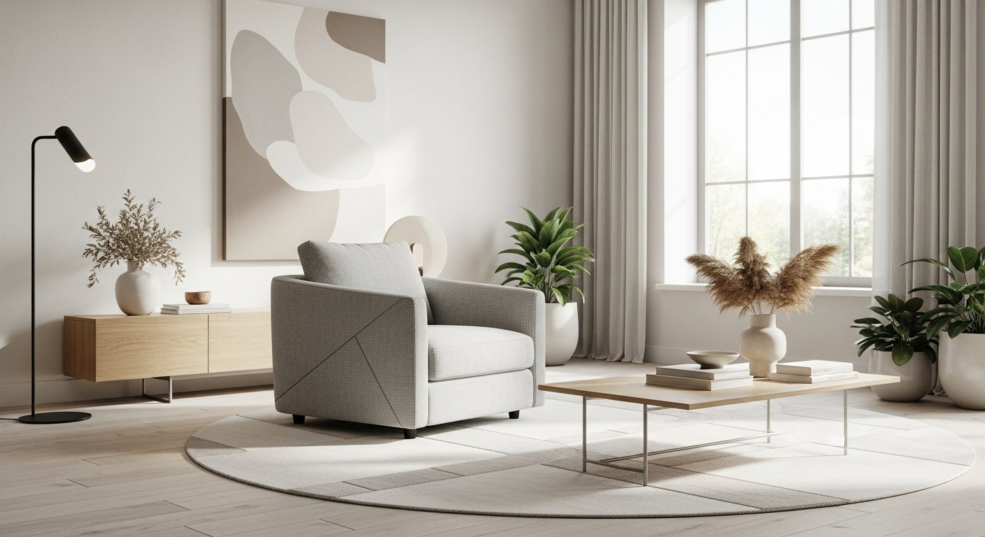Sala moderna com poltrona designer como ponto focal