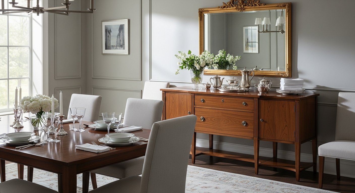 Aparador buffet elegante em sala de jantar moderna