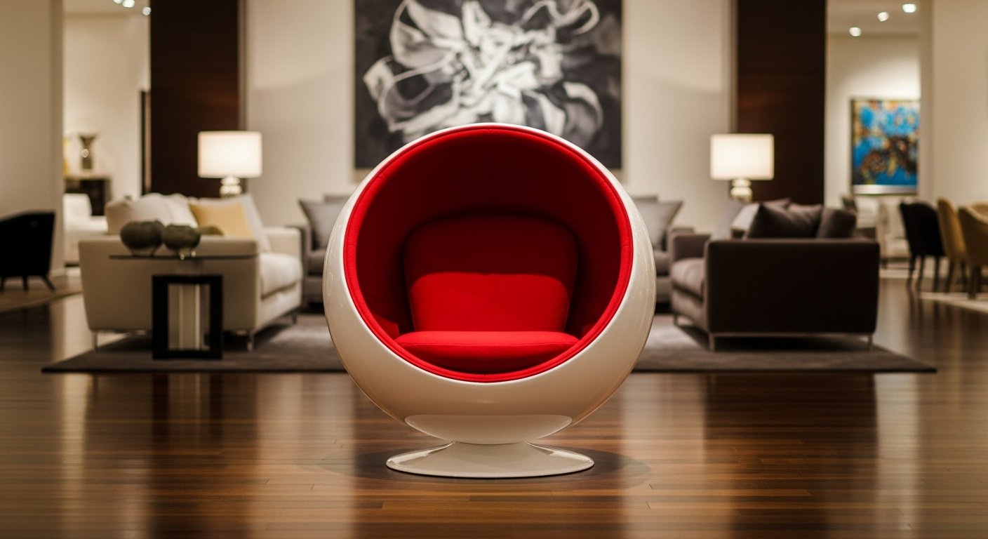 Poltrona Ball Chair em exposição elegante mostrando qualidade premium
