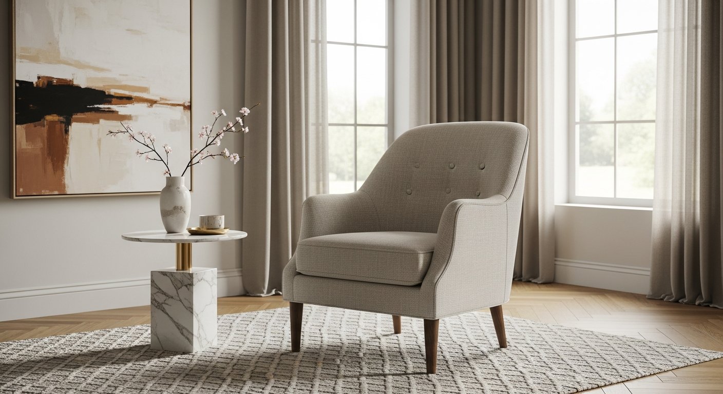 Poltrona de tecido elegante em ambiente de alto padrão