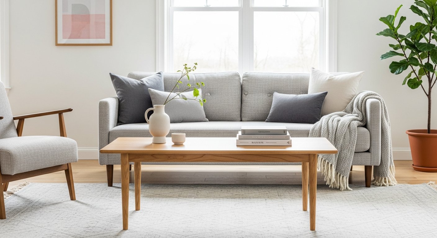 Mesa de centro estilo Mid-Century em ambiente escandinavo