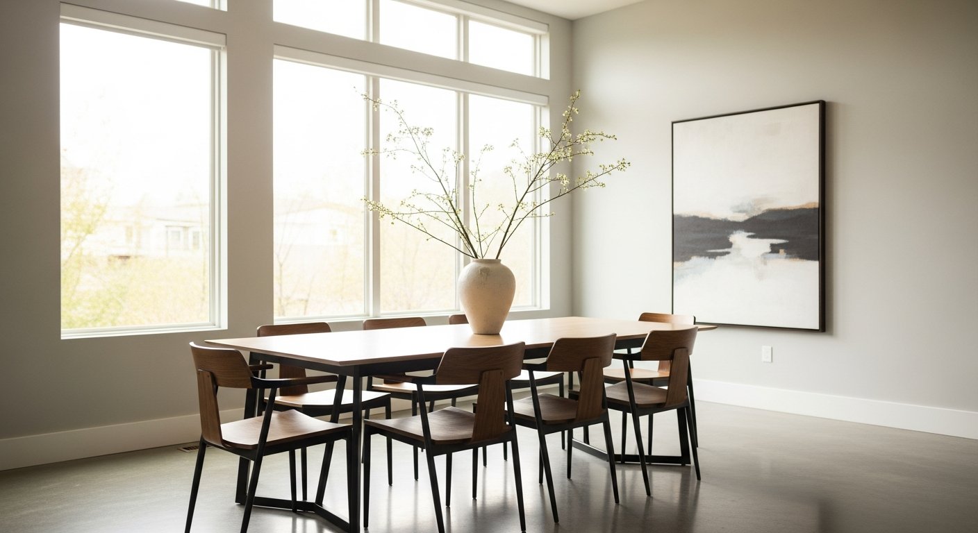 Sala de jantar moderna com cadeiras contemporâneas e mesa elegante
