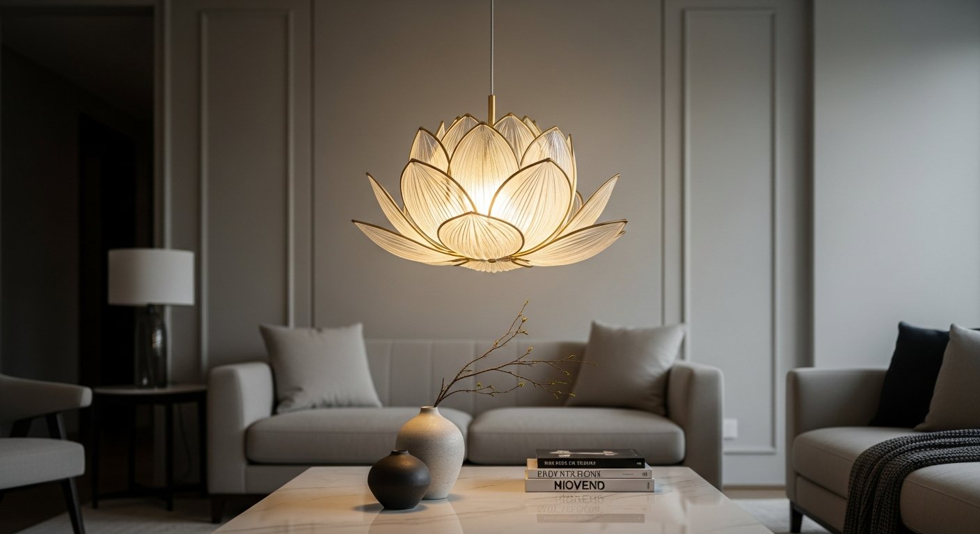 Luminária pendente com design orgânico em sala moderna