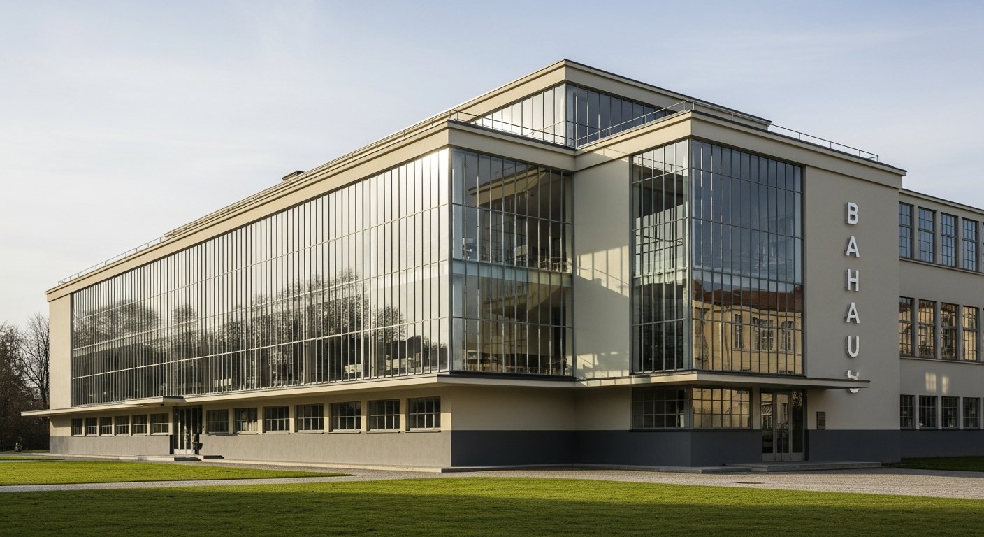 Edifício da escola Bauhaus em Dessau com sua arquitetura modernista icônica