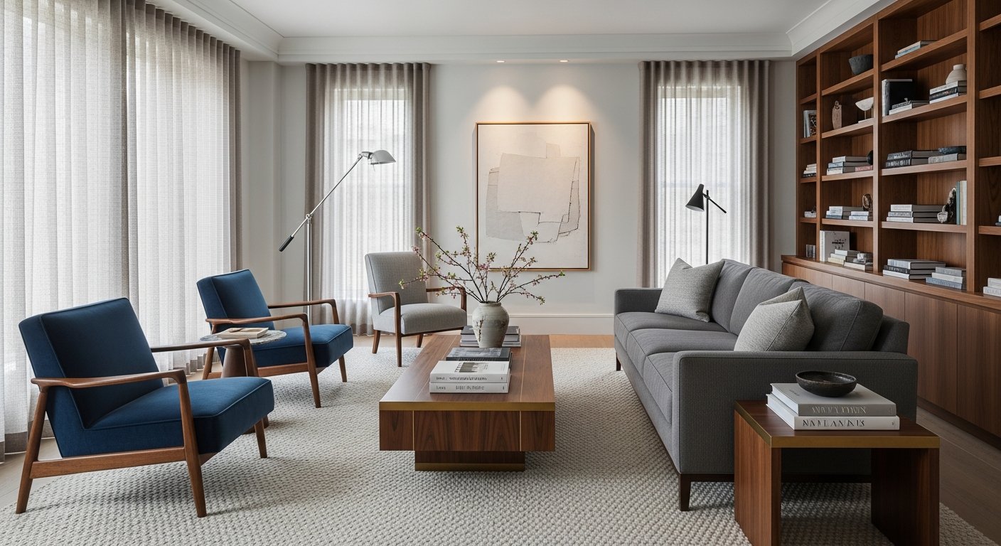 Ambiente elegante que demonstra aplicação correta dos princípios de decoração
