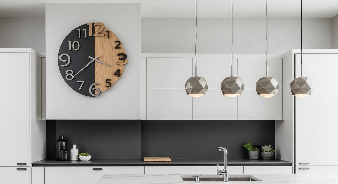 Parede de cozinha contemporânea com decoração funcional e criativa