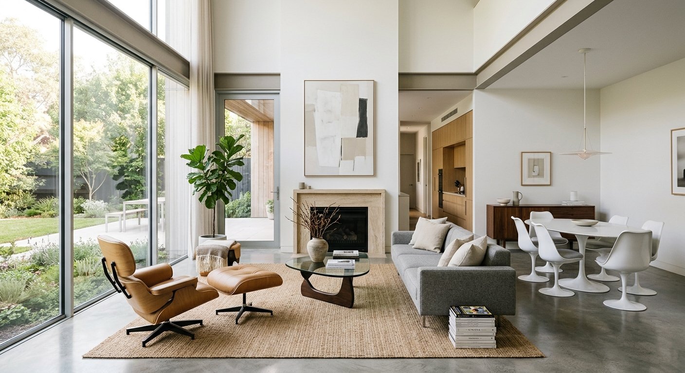 Interior moderno minimalista com móveis de design contemporâneo