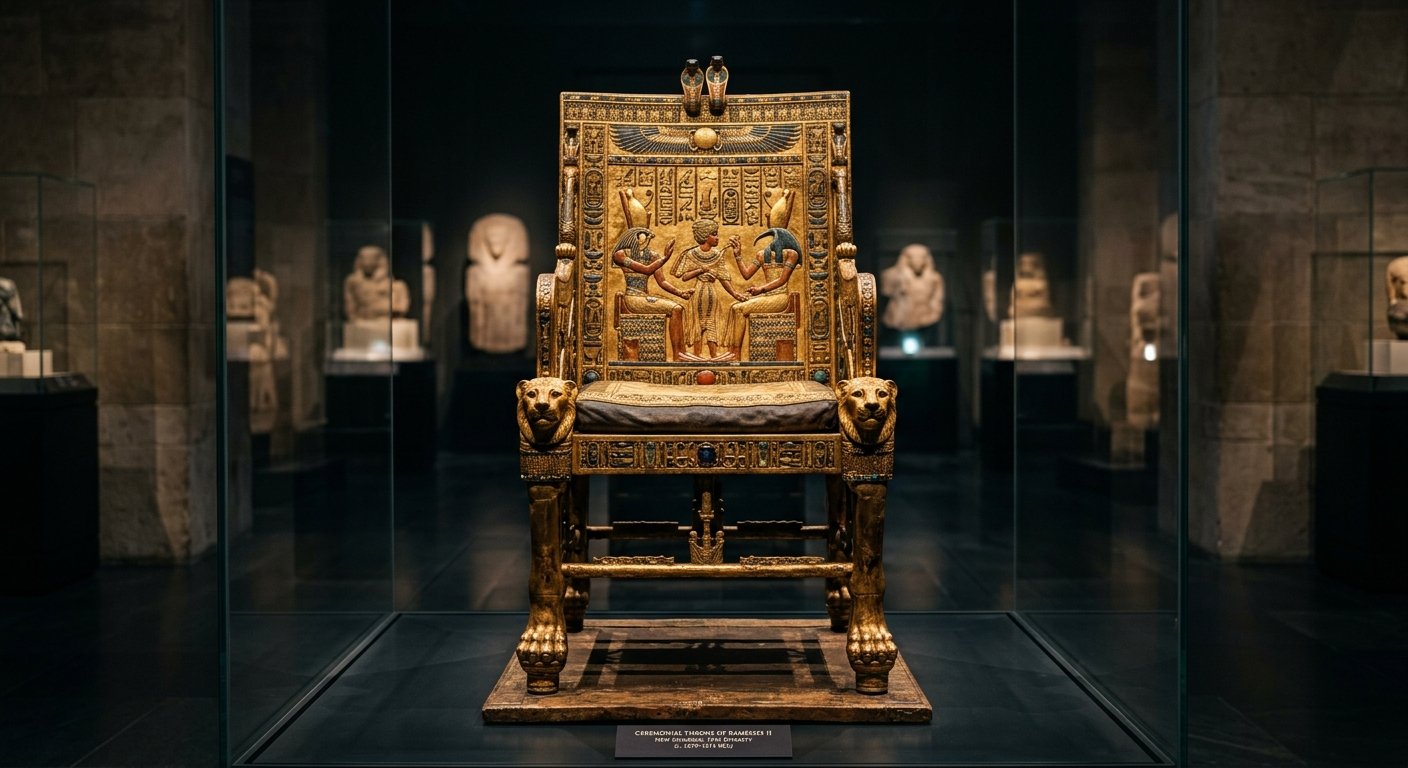 Móveis egípcios antigos com decoração em ouro