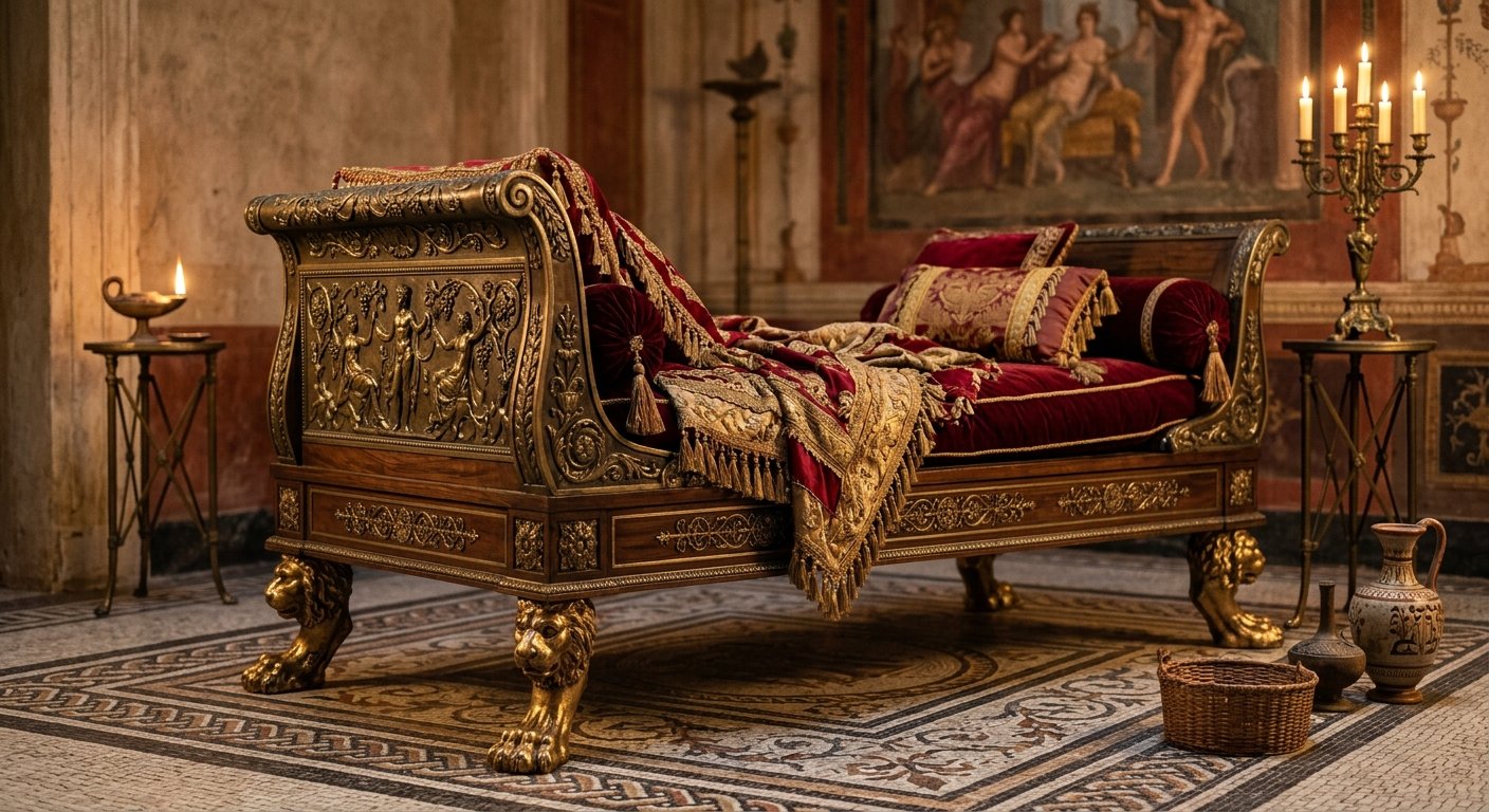 Móveis romanos com detalhes em bronze e mármore